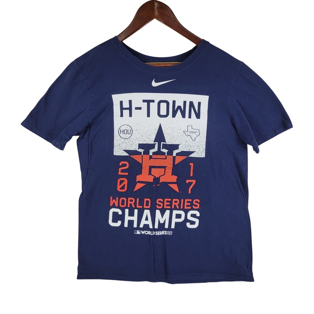 Nike Houston Astros Shirt Small Blue 2017 World Series Champs‎ Center Swoosh S/S